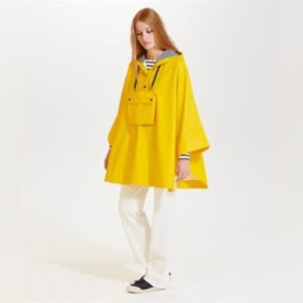 Petit Bateau Yellow Hooded poncho with Striped Lining